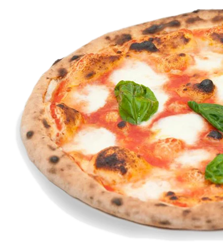 A margherita pizza fresh from the oven